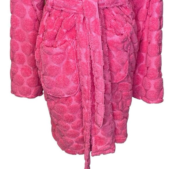 Aegean Short Plush Fuzzy Polkadot Robe Pink OS - Picture 3 of 12